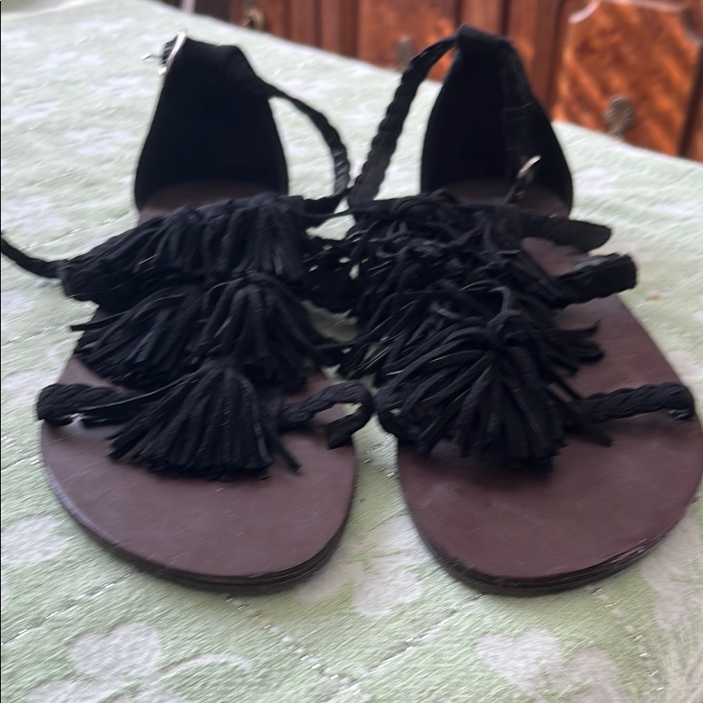 Black Fringe Sandals